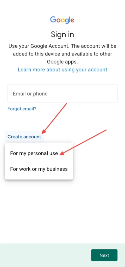 Create account 